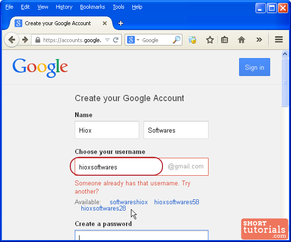 gmail create account